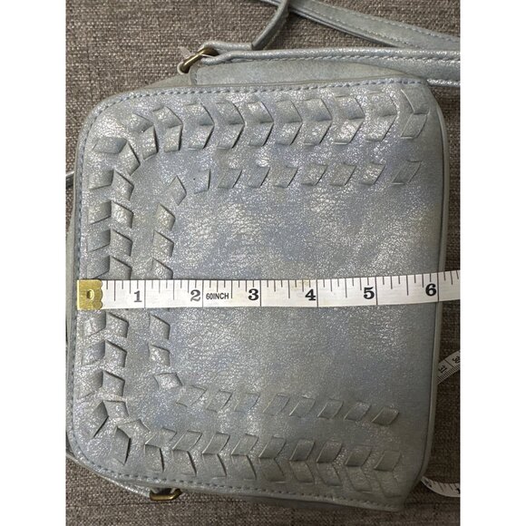 Maurices Light Blue Faux Leather Crossbody Handbag Purse Woven Detail Adj Strap - Picture 6 of 6